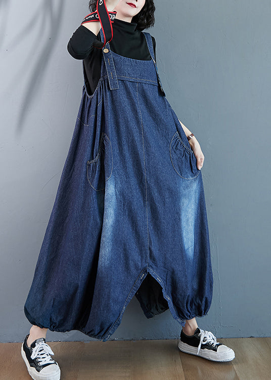 Blue Oversized Pockets Denim Overalls Jumpsuit Summer