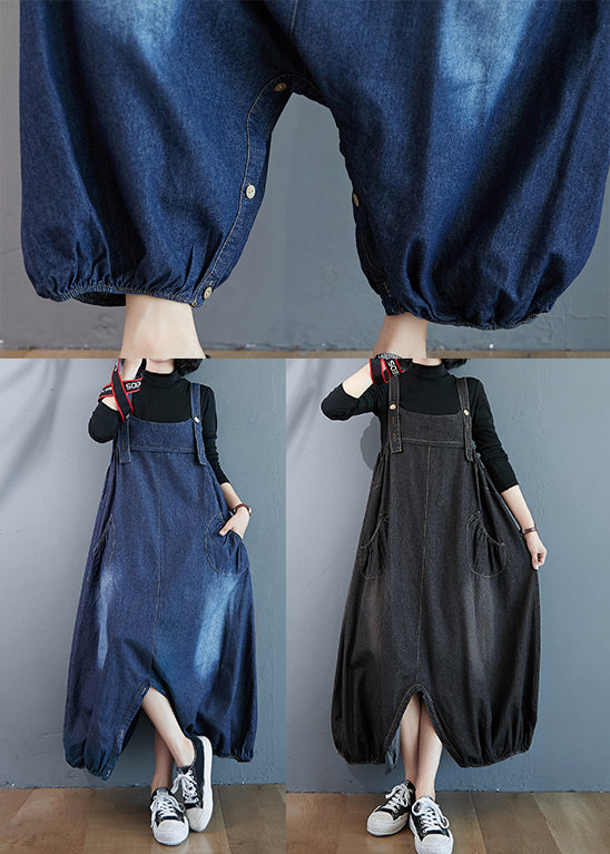 Blue Oversized Pockets Denim Overalls Jumpsuit Summer