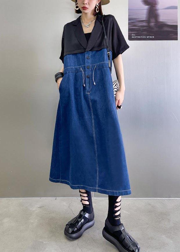 Blue Patchwork Peter Pan Collar Vacation Dresses Summer