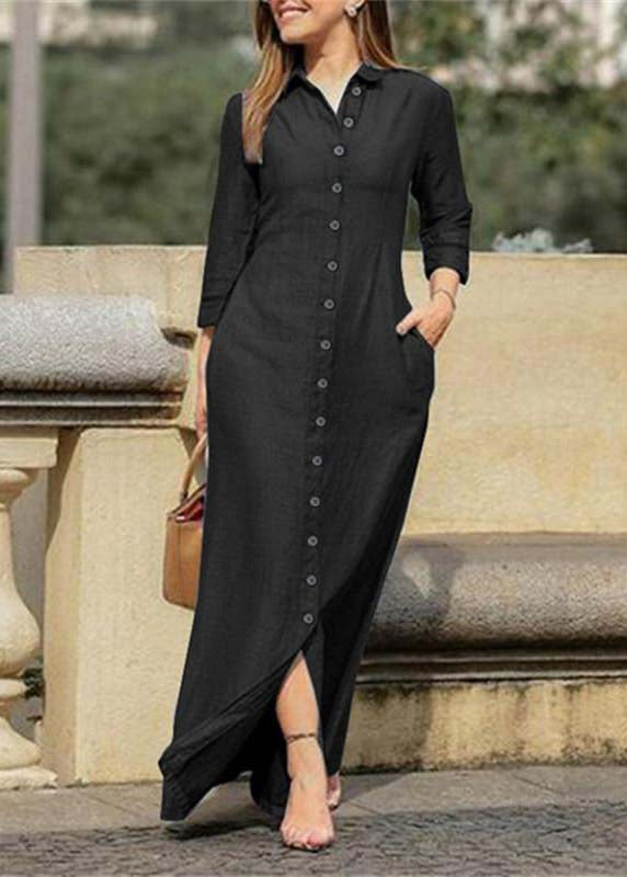 Blue Peter Pan Collar Oversized Denim Maxi Dresses Spring