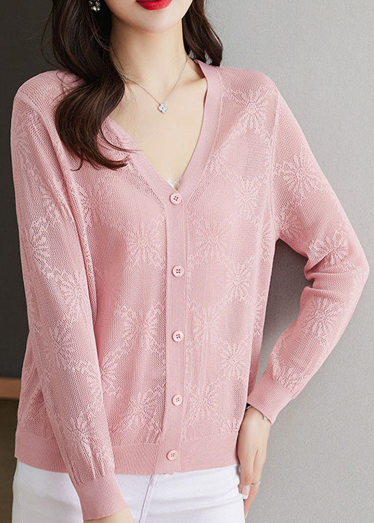 Blue V Neck Hollow Out Patchwork Thin Knit Cardigan Fall