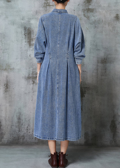 Blue Zip Up Denim Maxi Dresses Spring