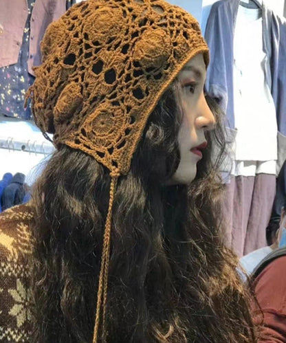 Brown Hollow Out Handmade Knit Hat