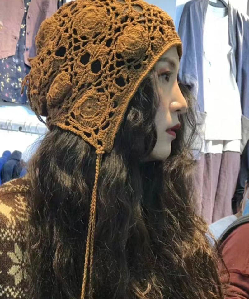 Brown Hollow Out Handmade Knit Hat