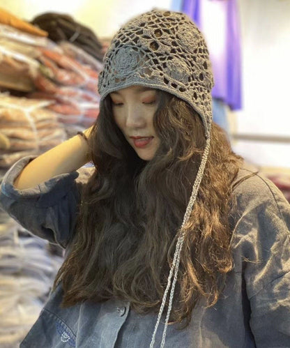 Brown Hollow Out Handmade Knit Hat