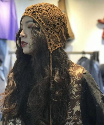 Brown Hollow Out Handmade Knit Hat