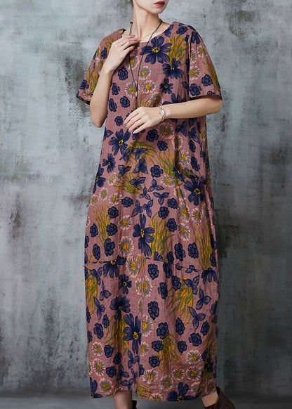 Brown Print Pockets Cotton Holiday Dress Summer