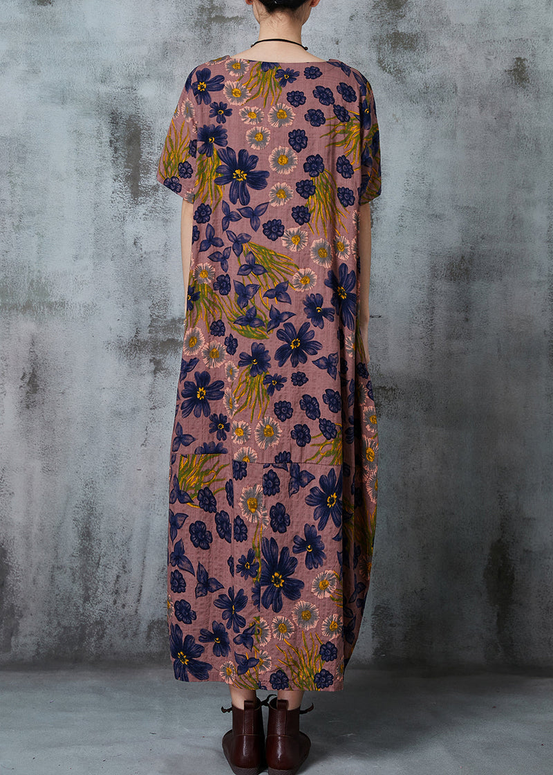 Brown Print Pockets Cotton Holiday Dress Summer