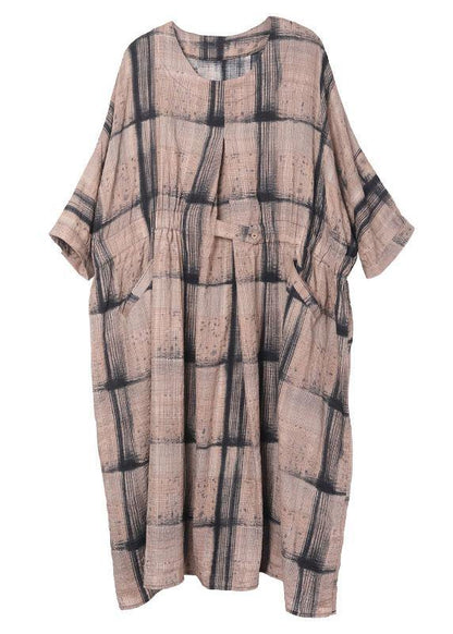 Chocolate Plaid Cotton Cinched Summer Holiday Dress
