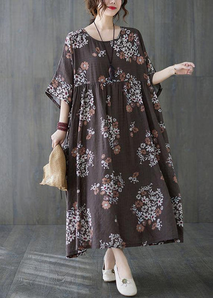 Chocolate Patchwork Print Summer Vacation Dress Half Sleeve