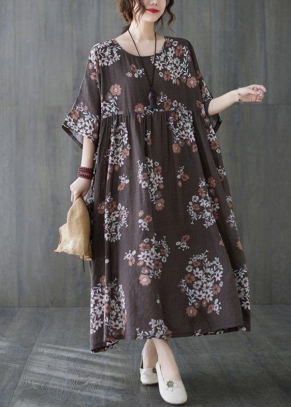 Chocolate Patchwork Print Summer Vacation Dress Half Sleeve