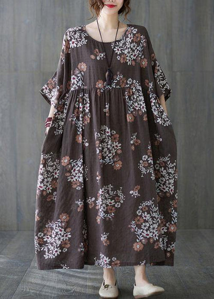Chocolate Patchwork Print Summer Vacation Dress Half Sleeve