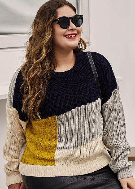 Colorblock O-neck Knit Sweaters Long Sleeve