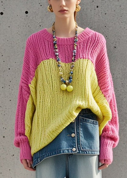 Colorblock Oversized Patchwork Knit Sweater Fall