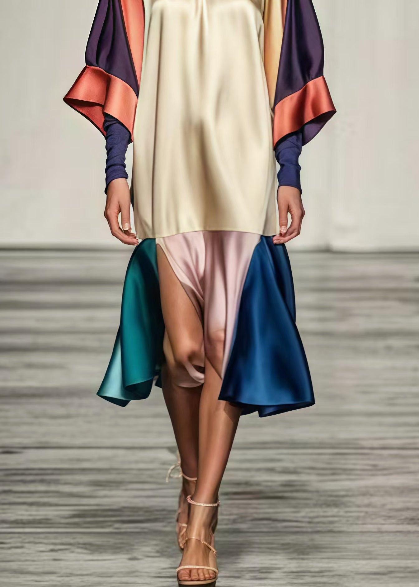 Colorblock Oversized Patchwork Side Open Silk Dress Summer