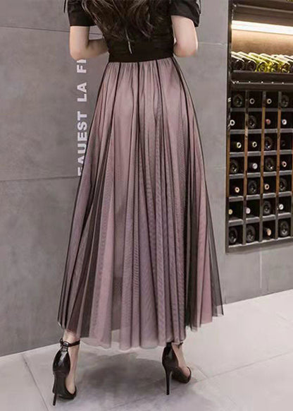 Colorblock Wrinkled High Waist Tulle Skirts Summer