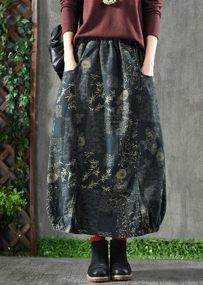 Elastic Waist Pockets Denim Skirts