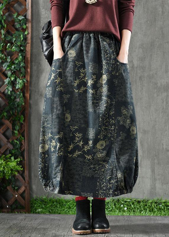 Elastic Waist Pockets Denim Skirts