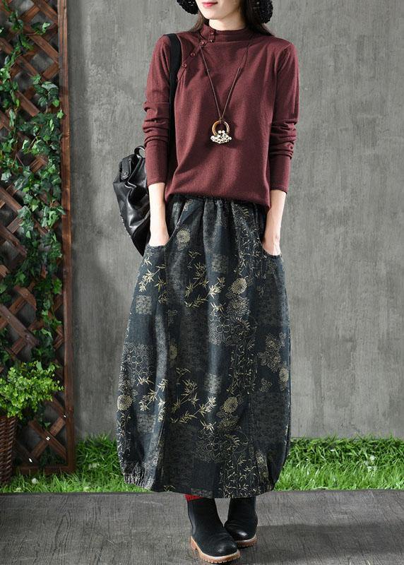 Elastic Waist Pockets Denim Skirts