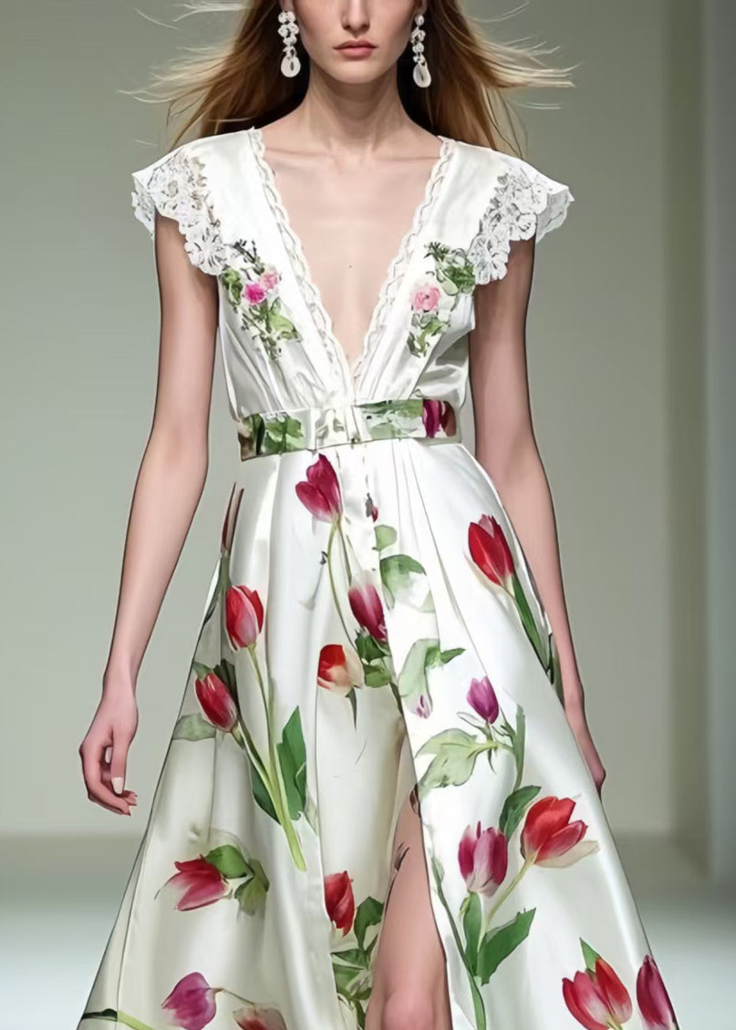 Side Open Silk Dresses Exra Large Hem Sleeveless