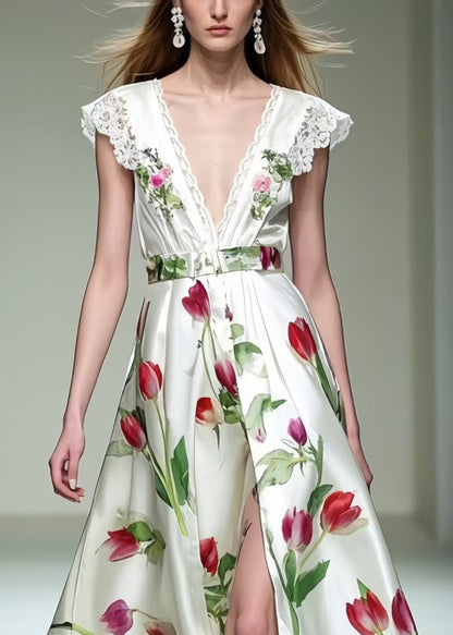 Side Open Silk Dresses Exra Large Hem Sleeveless