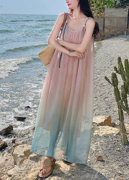 Gradient Pink Draping Chiffon Sundress Summer