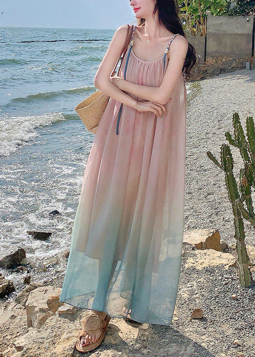 Gradient Pink Draping Chiffon Sundress Summer