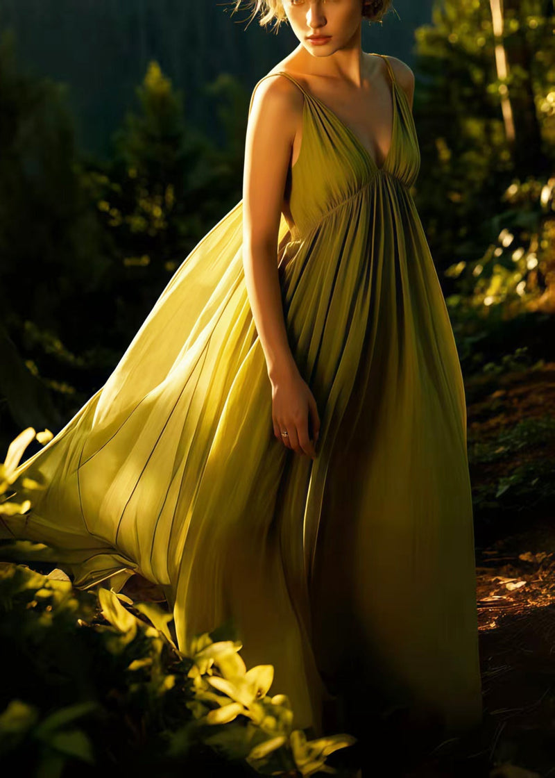 Grass Green Exra Large Hem Chiffon Spaghetti Strap Dress Summer
