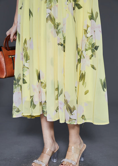 Grass Green Print Chiffon Long Dress Summer