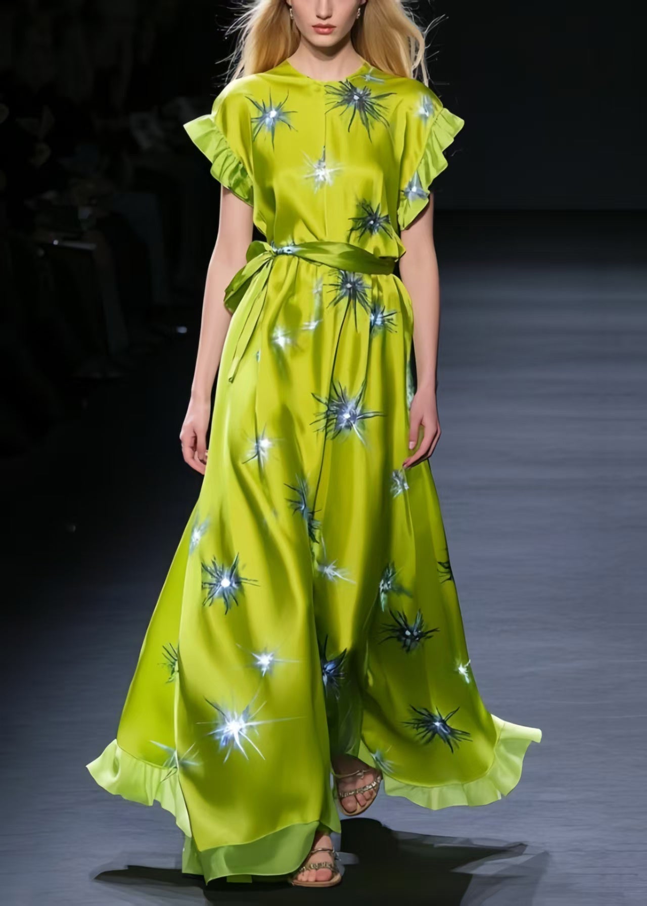 Grass Green Twinkling Star Print Silk Tunic Dress Summer