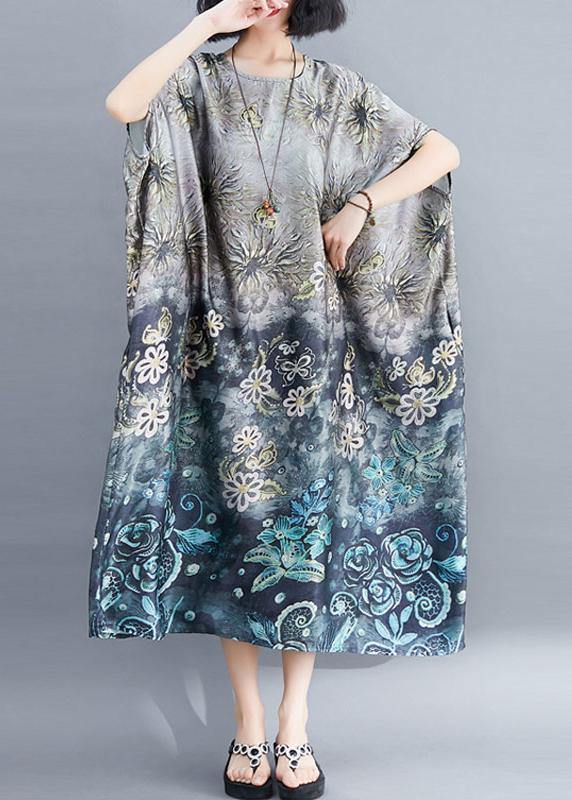 Gray Print Long O Neck Baggy Summer Dress
