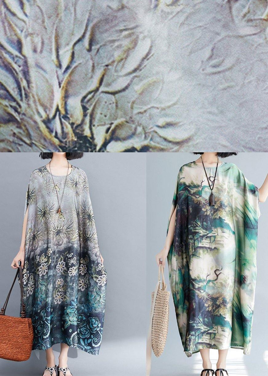 Gray Print Long O Neck Baggy Summer Dress