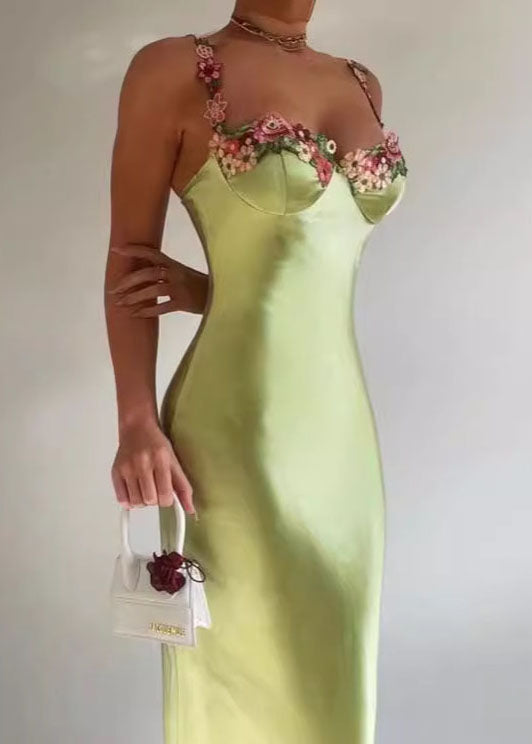 Green Backless Silk Spaghetti Strap Dress Summer