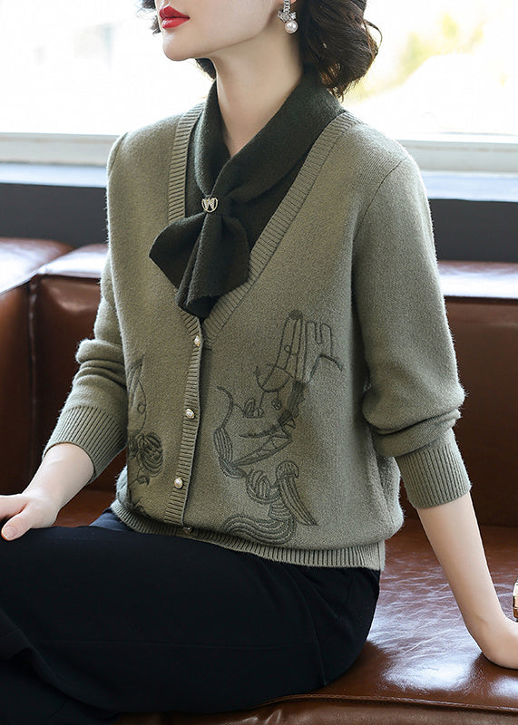 Green Bow Patchwork Knit Pullover Spring