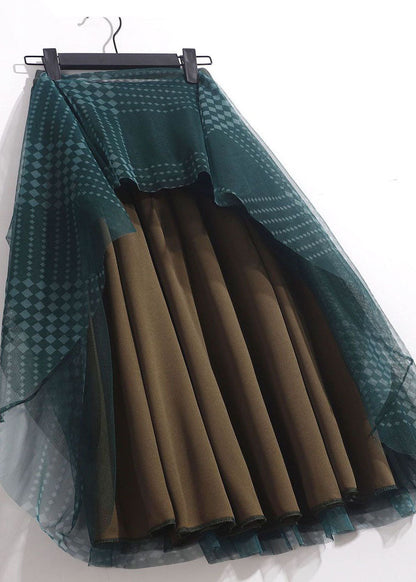 Green High Waist Exra Large Hem Tulle Skirts Spring