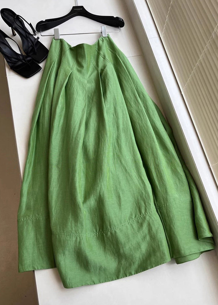 Green High Waist Wrinkled Cotton Skirt Spring