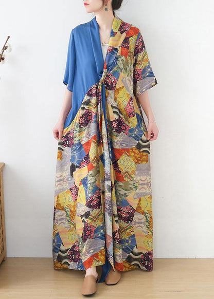 Green Patchwork Print Vacation Summer Chiffon Dress