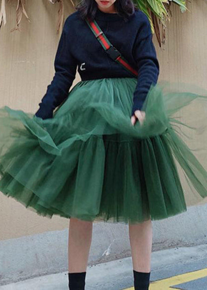 Green High Waist Tulle Skirts Spring