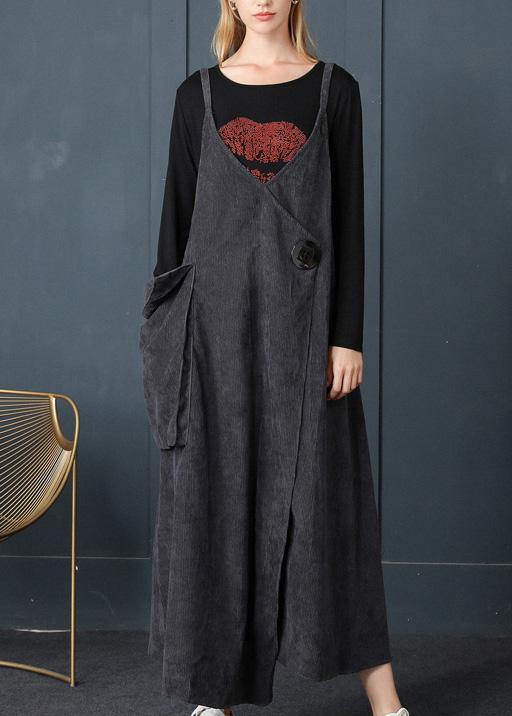 Grey Asymmetrical Design Corduroy Cotton Sundress