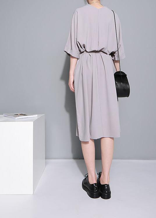 Grey Half Sleeve Long Summer Chiffon Dress