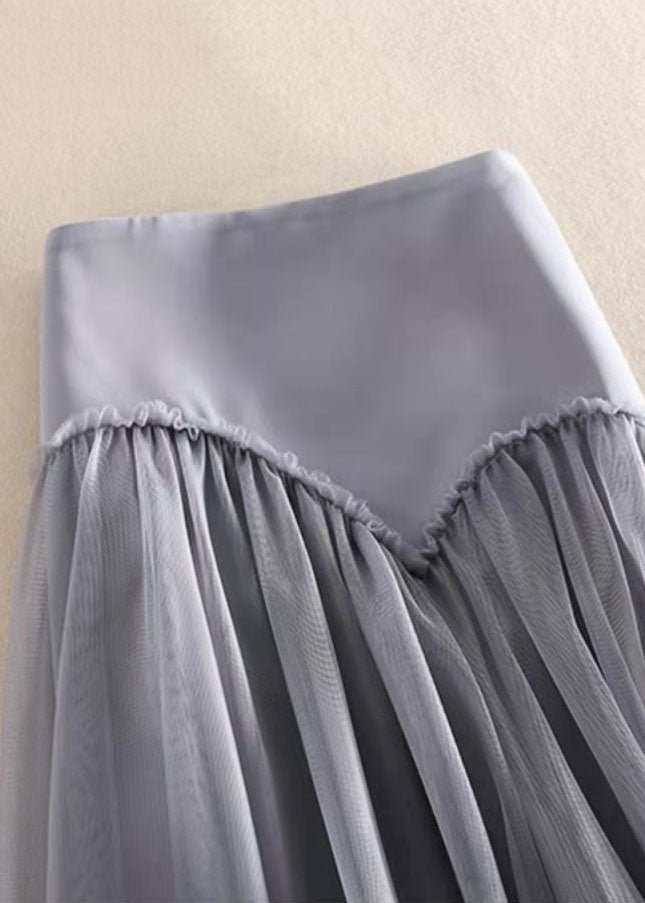 Grey High Waist Patchwork Tulle Skirt Spring
