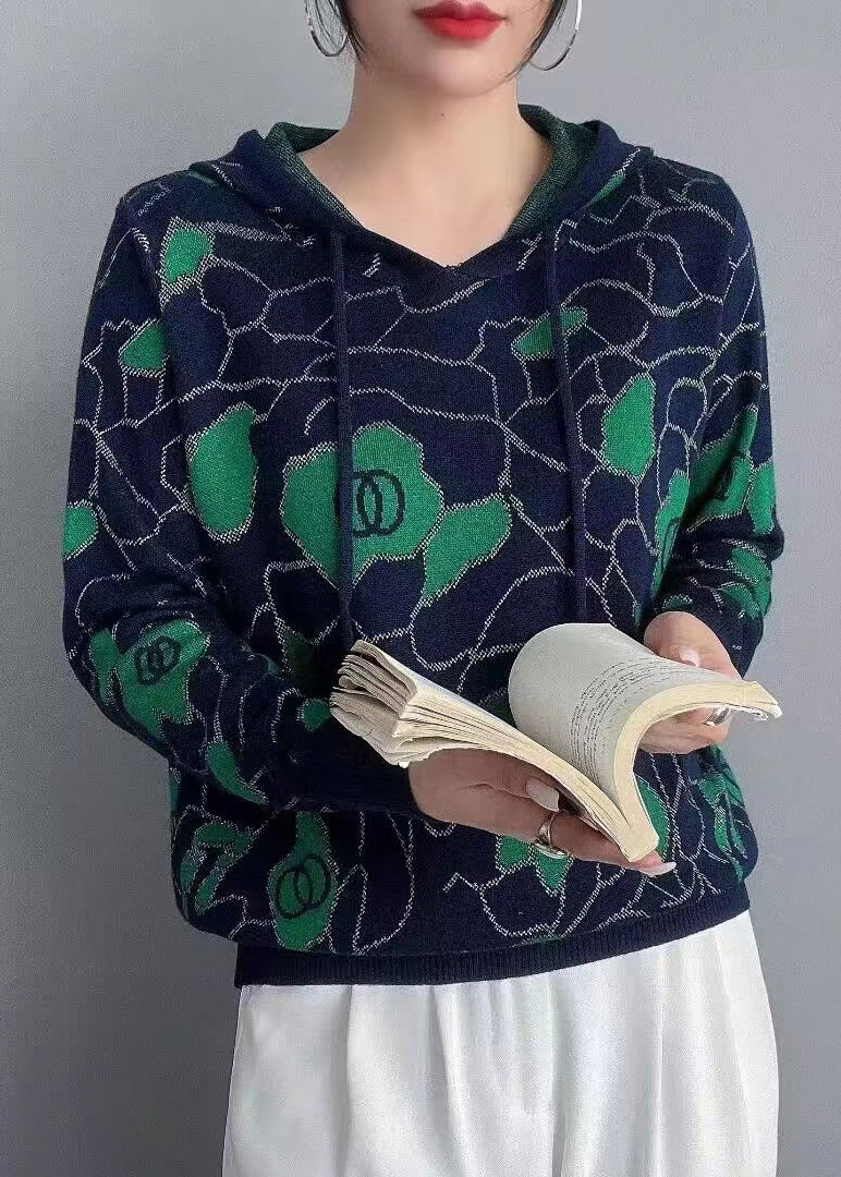 Grey Hooded Patchwork Cozy Wool Knit Sweaters Fall