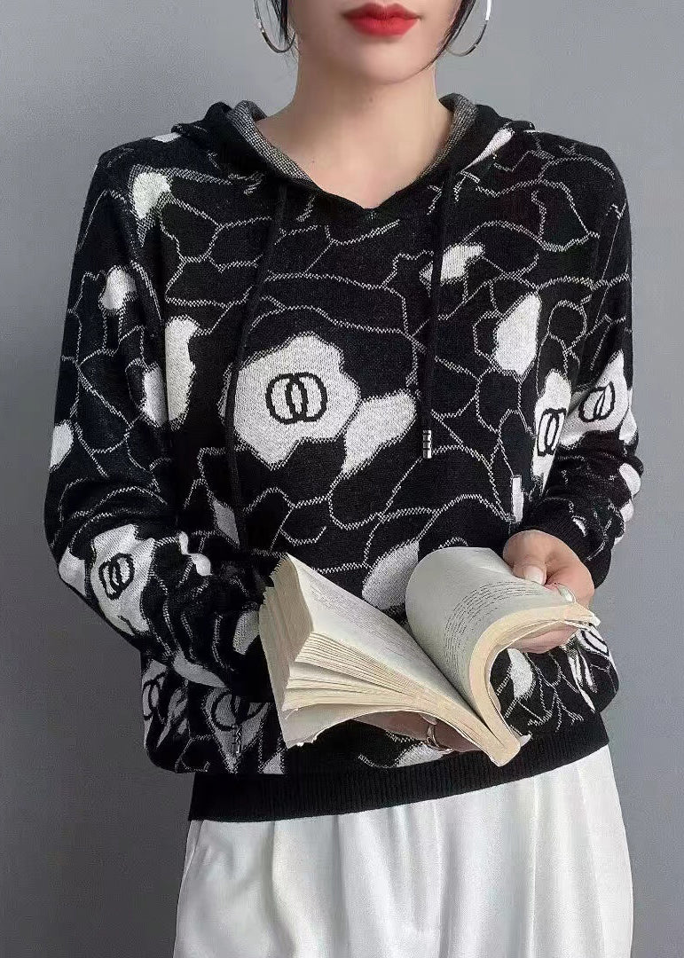 Grey Hooded Patchwork Cozy Wool Knit Sweaters Fall