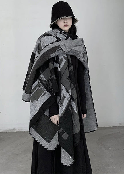 Grey Oversized Print Knit Scarf