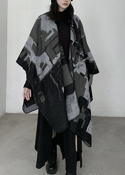 Grey Oversized Print Knit Scarf