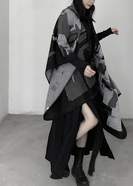 Grey Oversized Print Knit Scarf