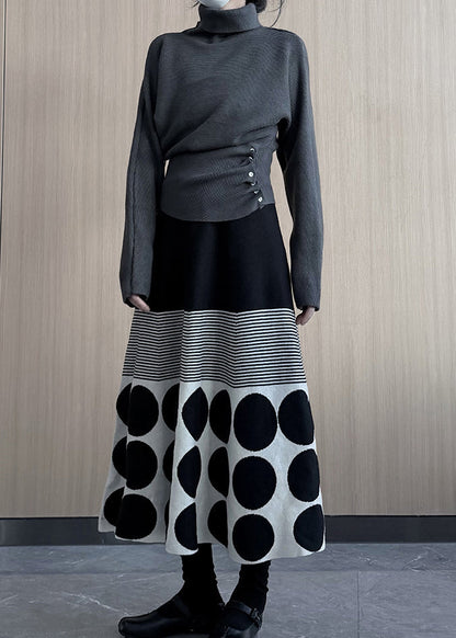 Grey Turtle Neck Asymmetrical Design Knit Pullover Winter