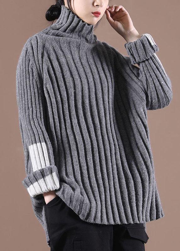 Grey Turtleneck Side Open Fall Cozy Sweater