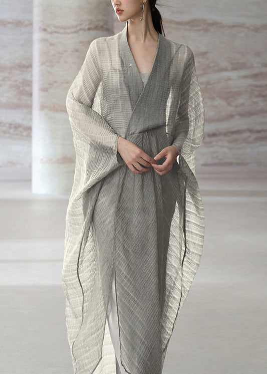 Grey V Neck Patchwork Dress Two Piece Set Summer