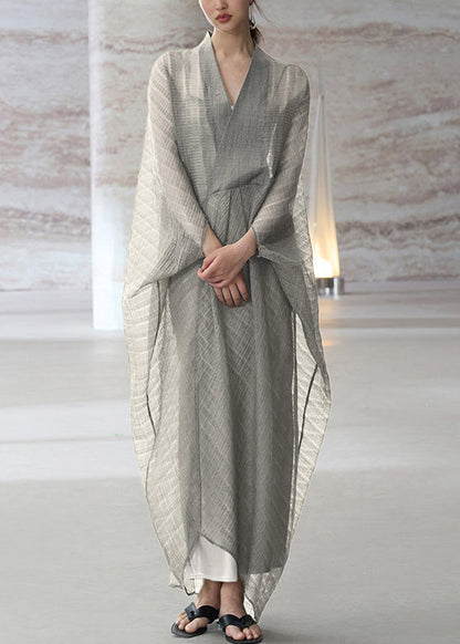 Grey V Neck Patchwork Dress Two Piece Set Summer